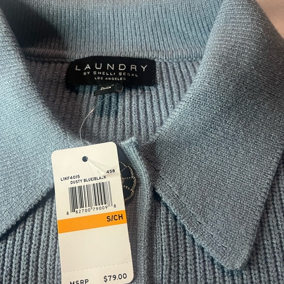 Laundry By Shelli Segal Dusty Blue Collared Knit Top - Picture 5 of 10